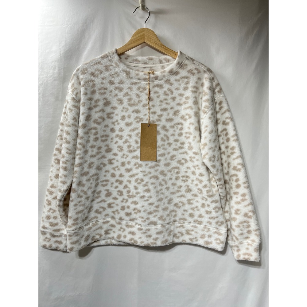 Thread & Supply Womens Leopard Fleece Sweatshirt Tan White Animal‎ Print XS NEW